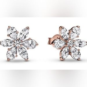Authentic NEW Pandora Sparkling Herbarium Cluster Stud Earrings 14KRG CZ